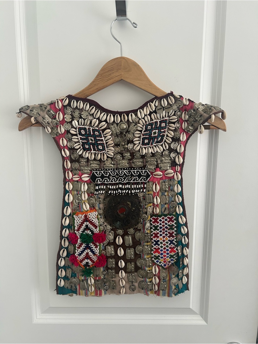 Kuchi Tribal Bodice Yoke Panel Cowrie Shell Beaded Coin Embroidery Boho Textile